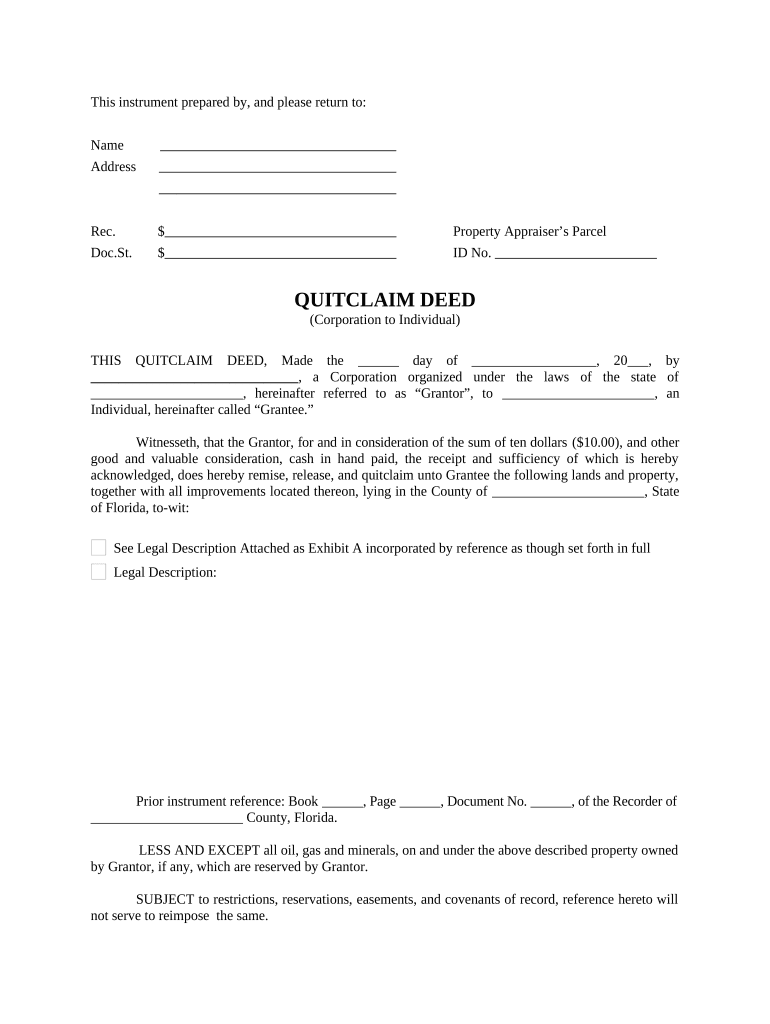 florida quit claim deed Preview on Page 1