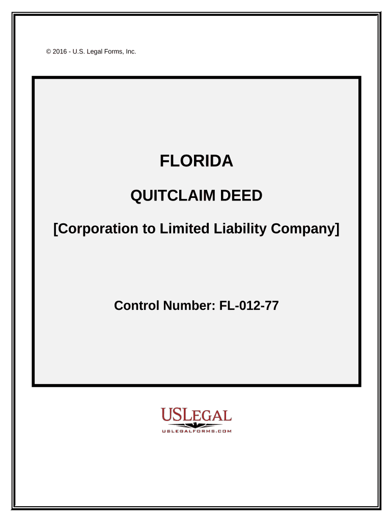 Quitclaim Deed from Corporation to LLC - Florida Preview on Page 1.