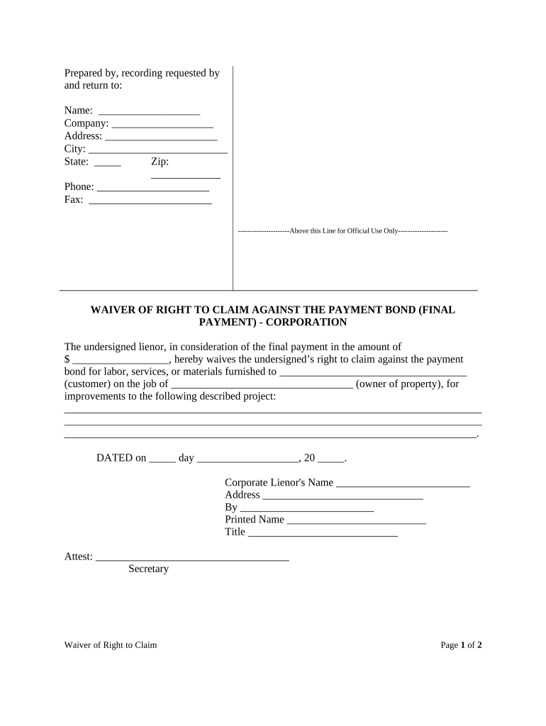 florida waiver bond Doc Template pdfFiller