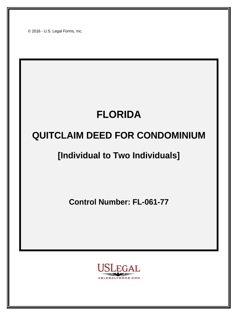 Quitclaim Deed for Condominium - Individual to Two Individuals - Florida Preview on Page 1