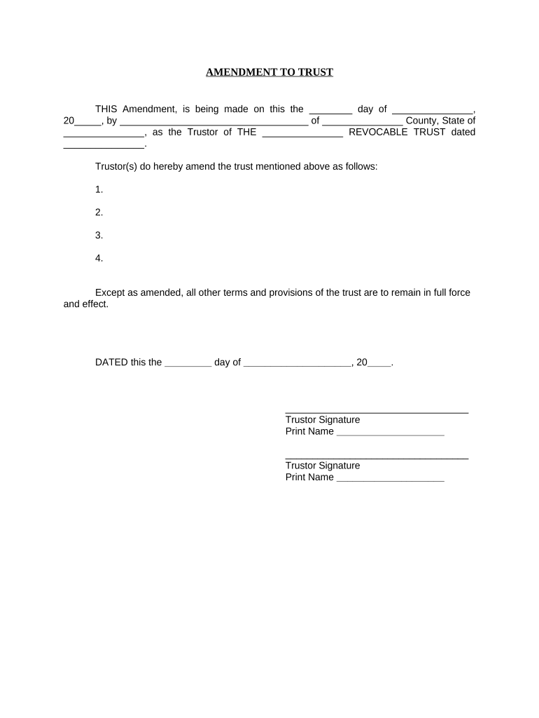 trust amendment form florida Preview on Page 1