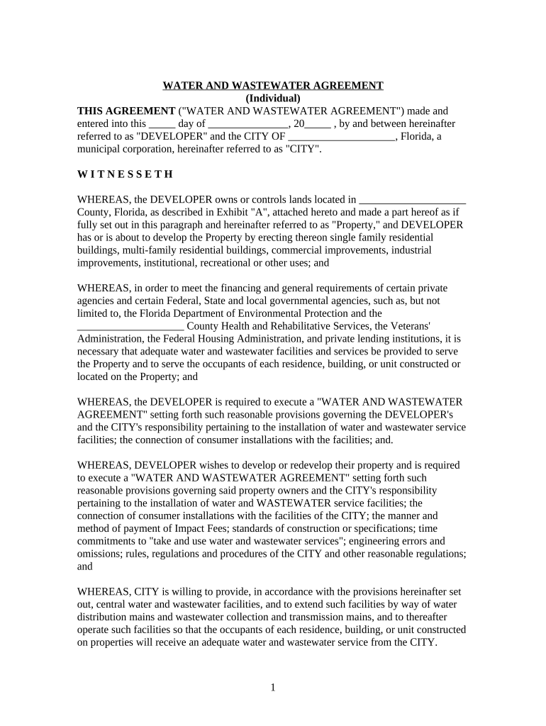 Water and Wastewater Agreement - Florida Preview on Page 1