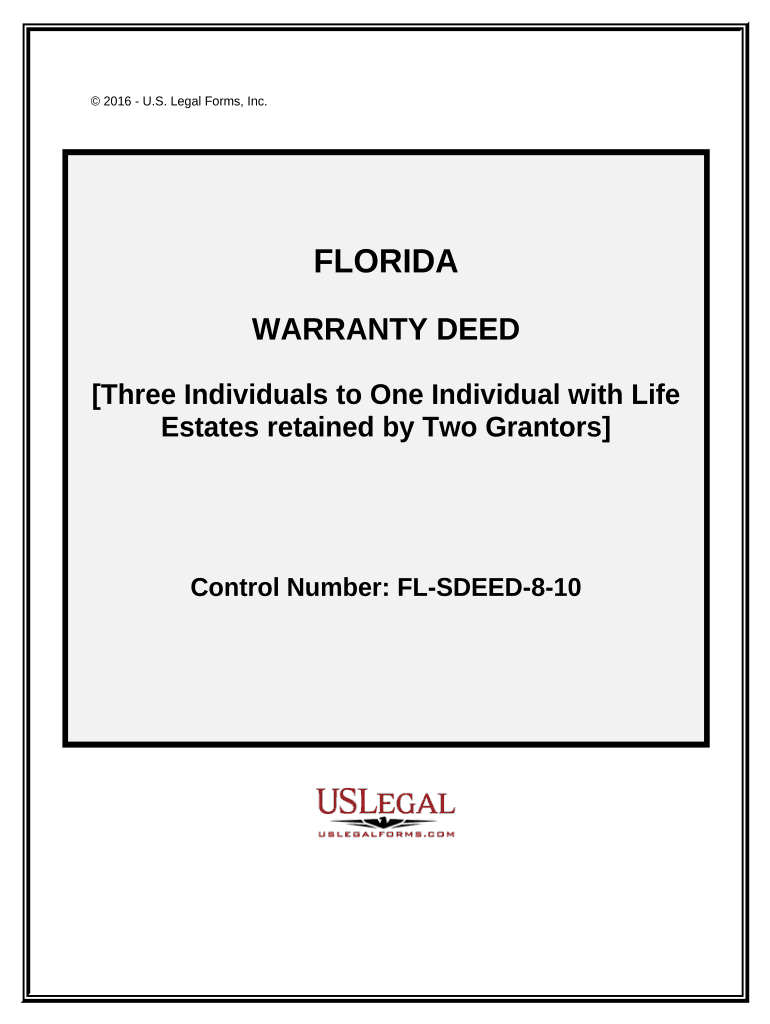 Warranty Deed for Three Individuals to One Individual with Retained Life Estates in Two Grantors - Florida Preview on Page 1