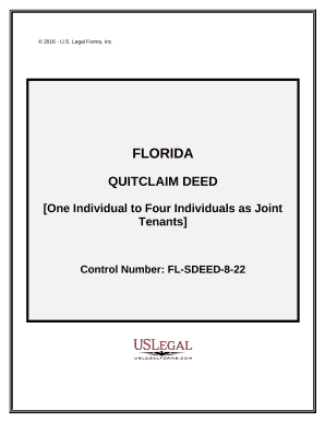Quitclaim Deed from one Individual to Four Individuals as Joint Tenants - Florida