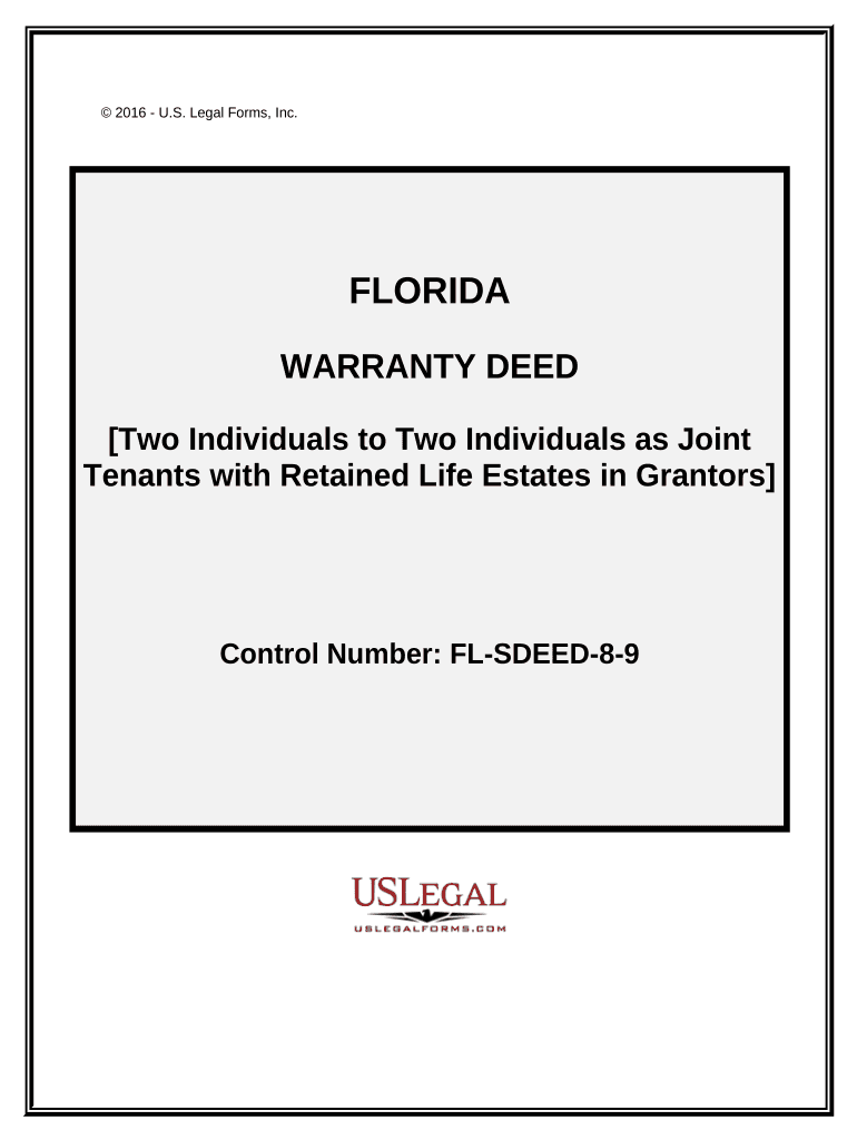 Warranty Deed from two Individuals to Two Individuals as Joint Tenants with the Right of Survivorship with Retained Life Estates - Florida Preview on Page 1