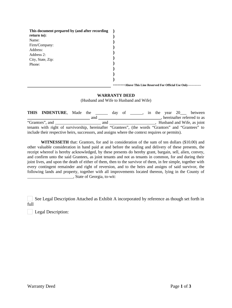 Warranty Deed from Husband and Wife to Husband and Wife - Georgia Preview on Page 1