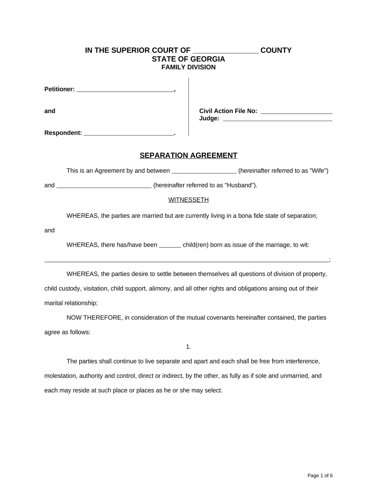 legal separation in georgia forms Preview on Page 1