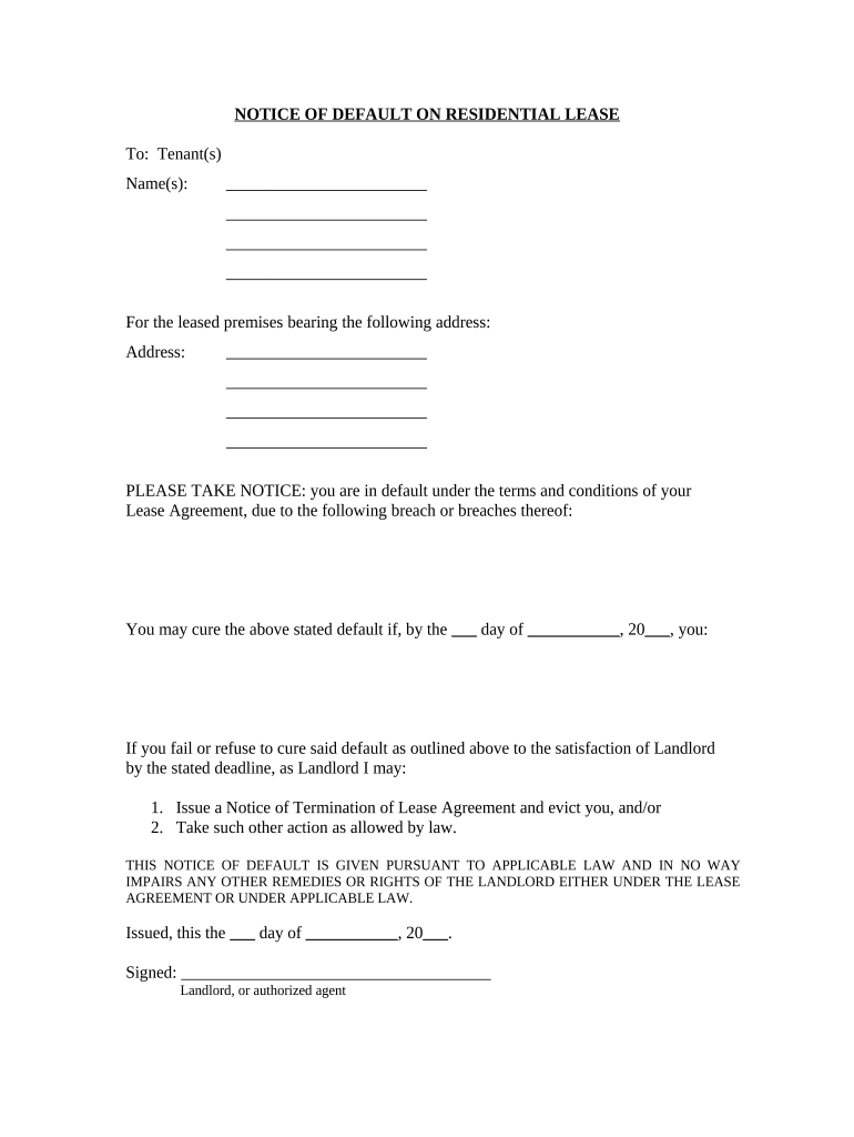 Notice of Default on Residential Lease - Georgia Preview on Page 1