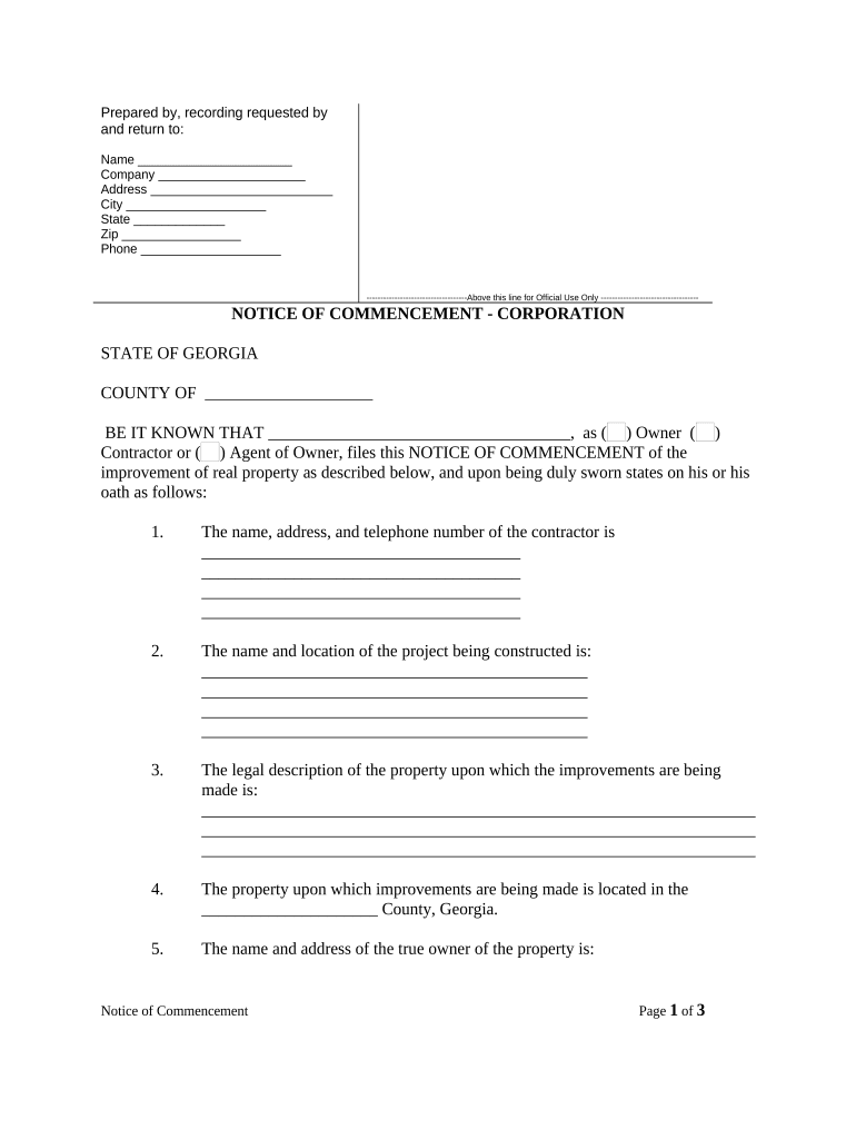 georgia notice of commencement form Preview on Page 1