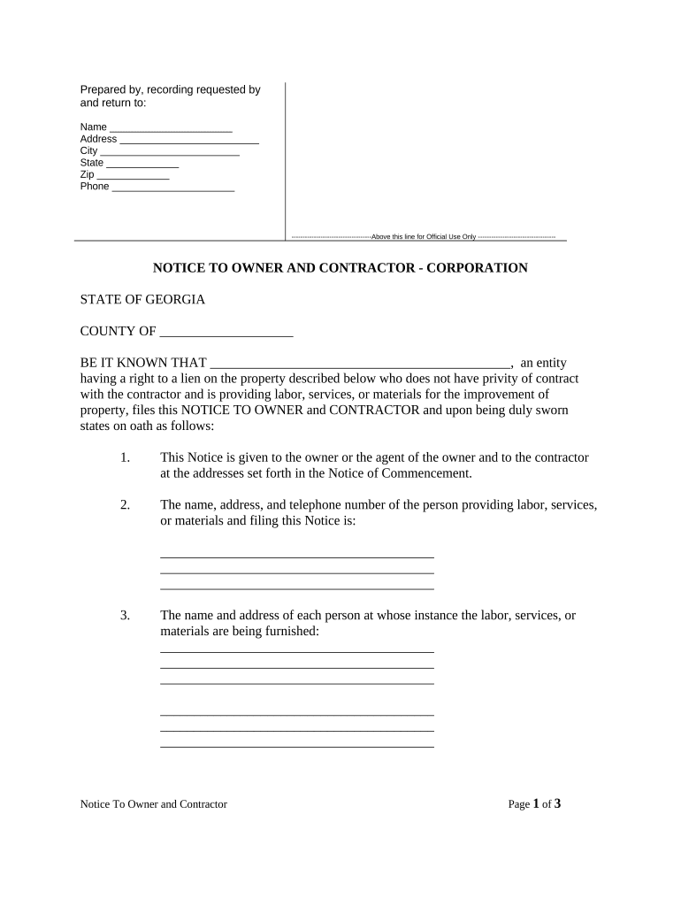 notice to contractor georgia Preview on Page 1