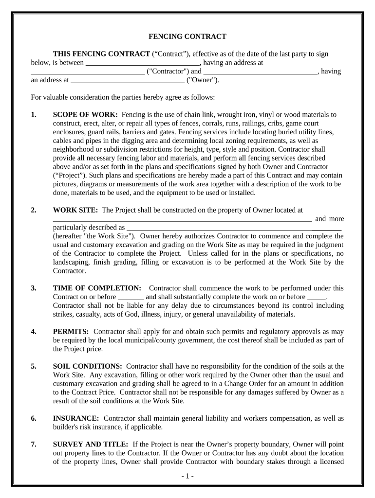 Fencing Contract for Contractor - Hawaii Preview on Page 1