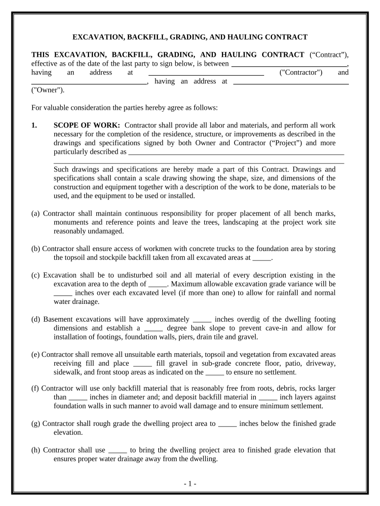 Excavator Contract for Contractor - Hawaii Preview on Page 1