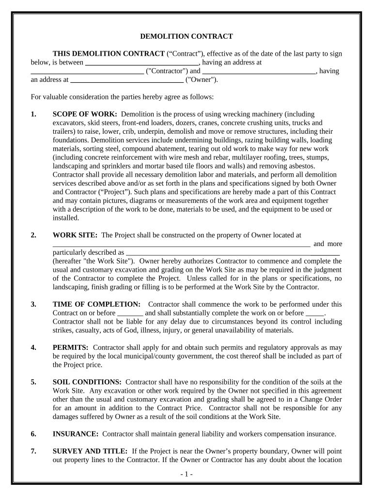 Demolition Contract for Contractor - Hawaii Preview on Page 1