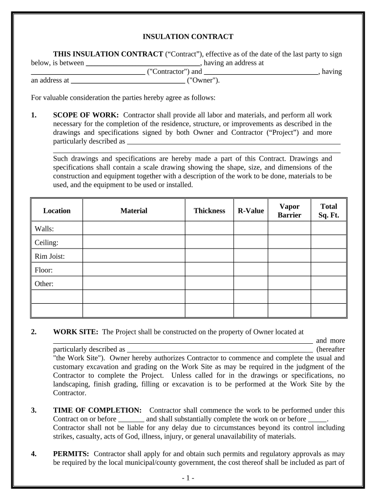 Insulation Contract for Contractor - Hawaii Preview on Page 1