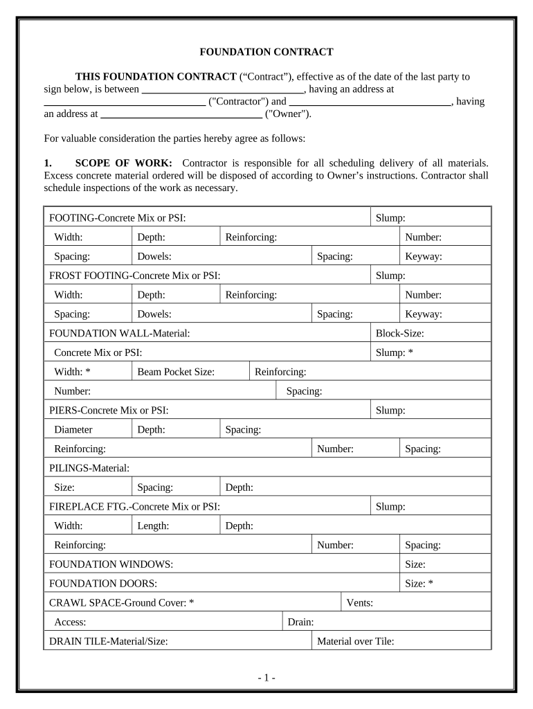 Foundation Contract for Contractor - Hawaii Preview on Page 1