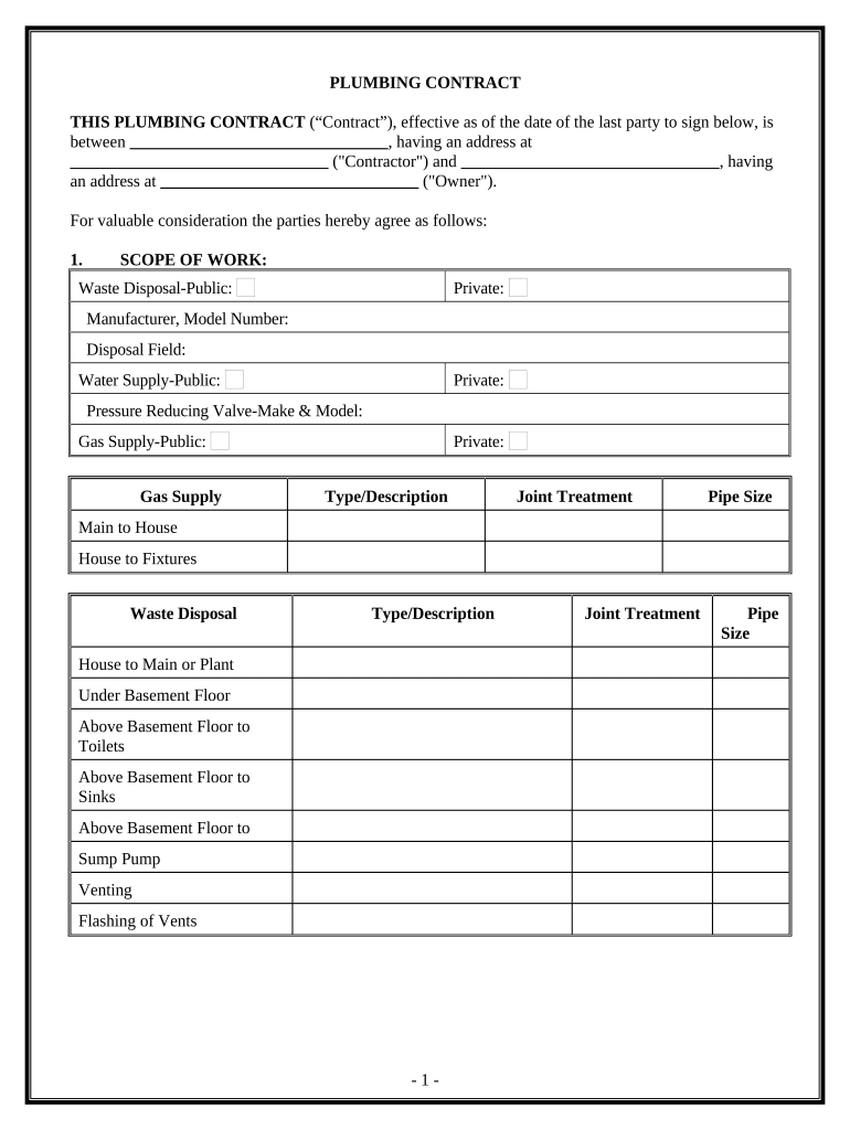 Plumbing Contract for Contractor - Hawaii Preview on Page 1