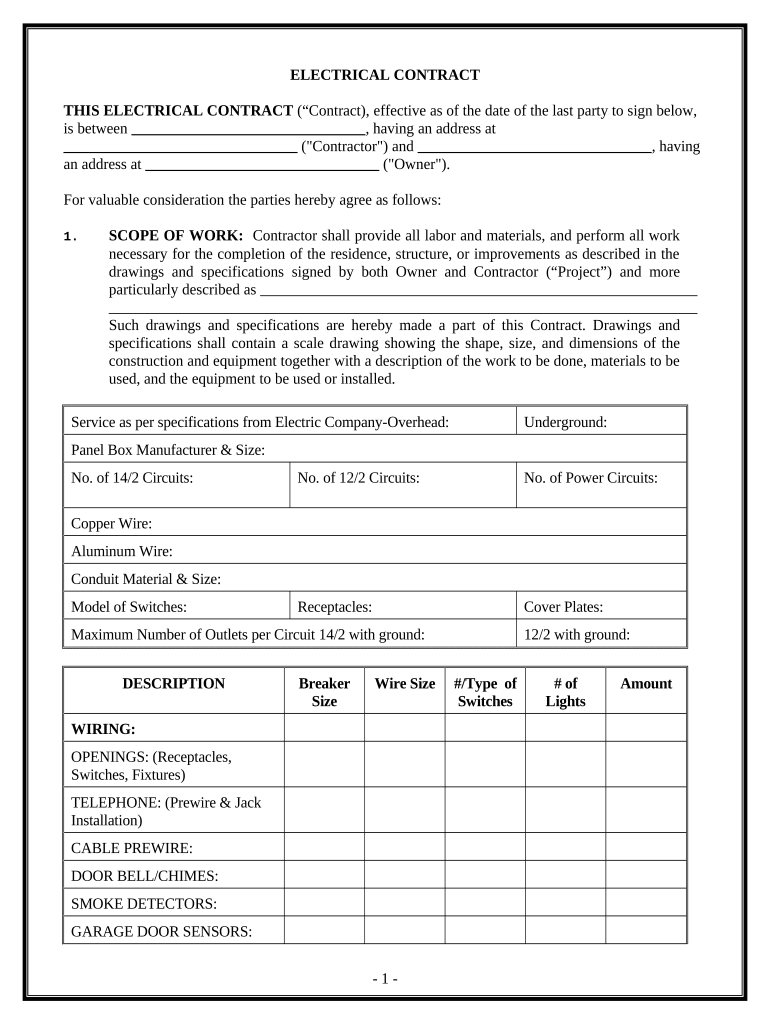 electrical contract Preview on Page 1