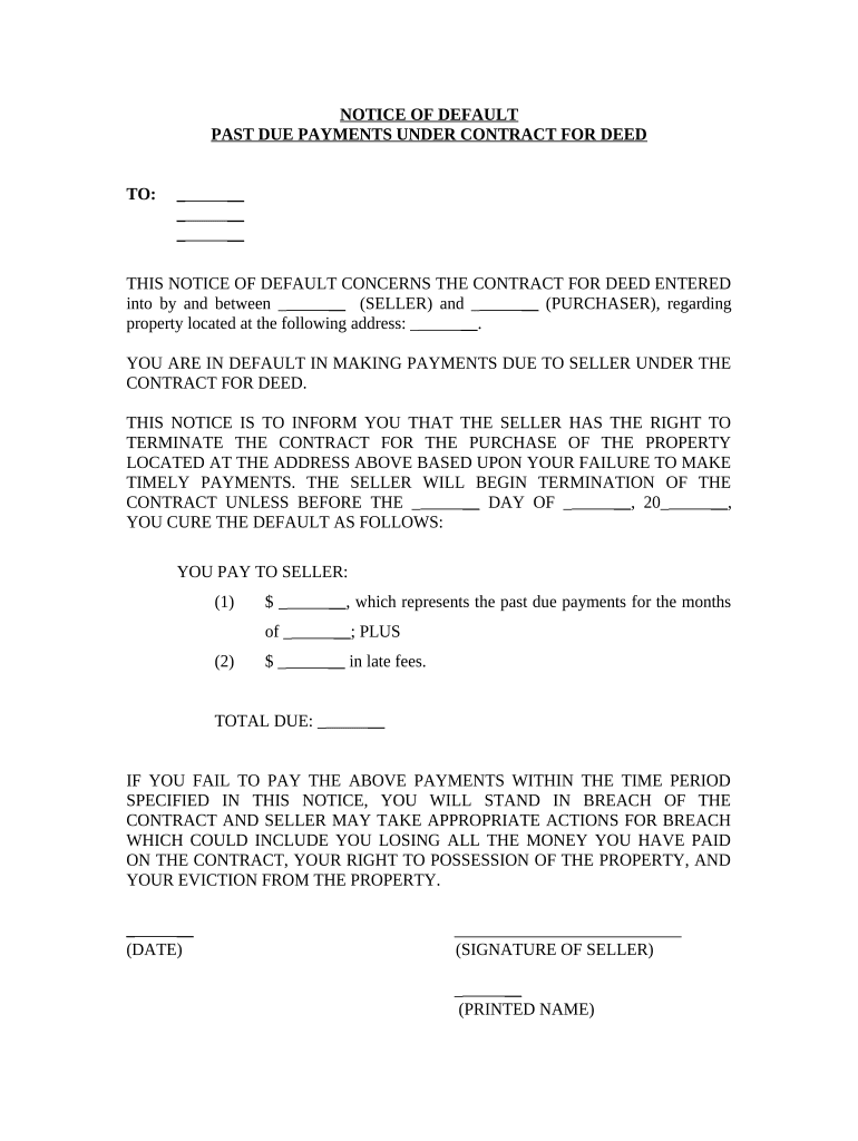 Notice of Default for Past Due Payments in connection with Contract for Deed - Hawaii Preview on Page 1