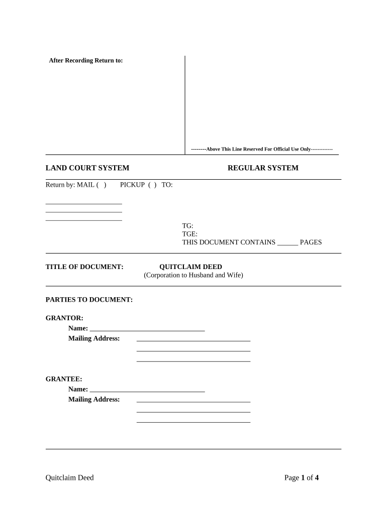 Quitclaim Deed from Corporation to Husband and Wife - Hawaii Preview on Page 1