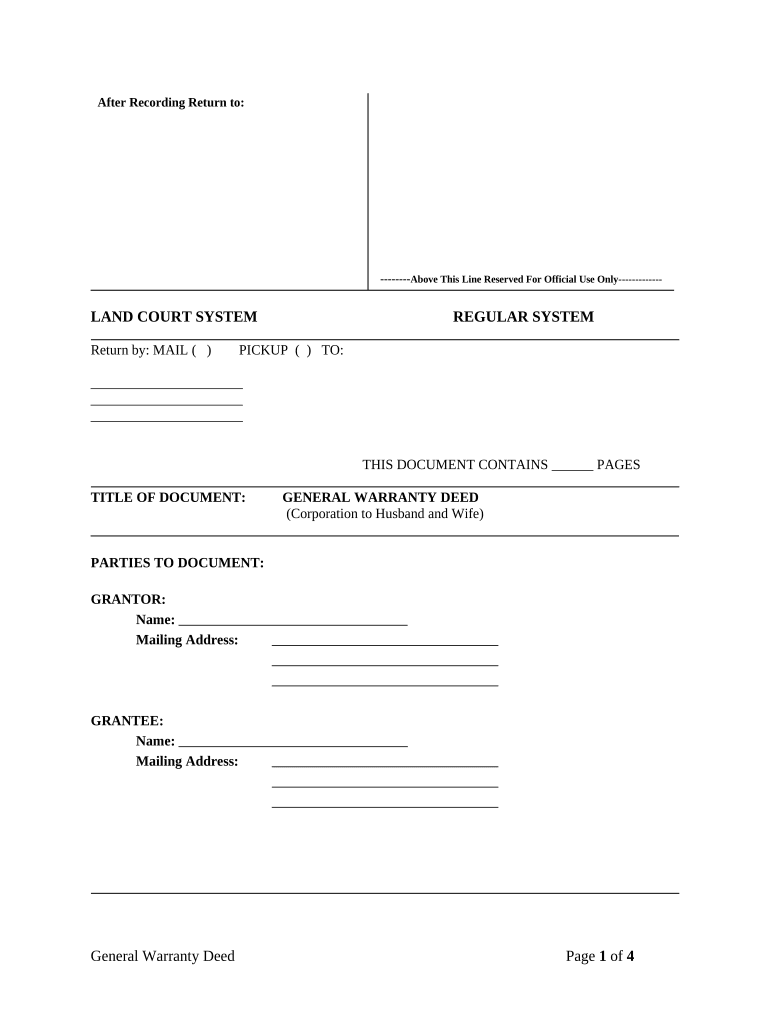 Warranty Deed from Corporation to Husband and Wife - Hawaii Preview on Page 1