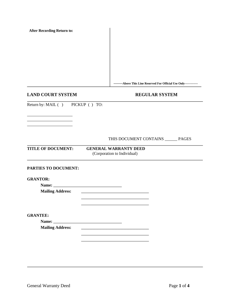 Warranty Deed from Corporation to Individual - Hawaii Preview on Page 1.