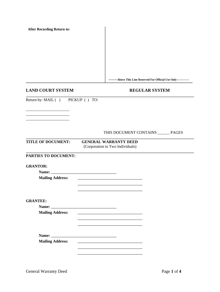 Warranty Deed from Corporation to Two Individuals - Hawaii Preview on Page 1.