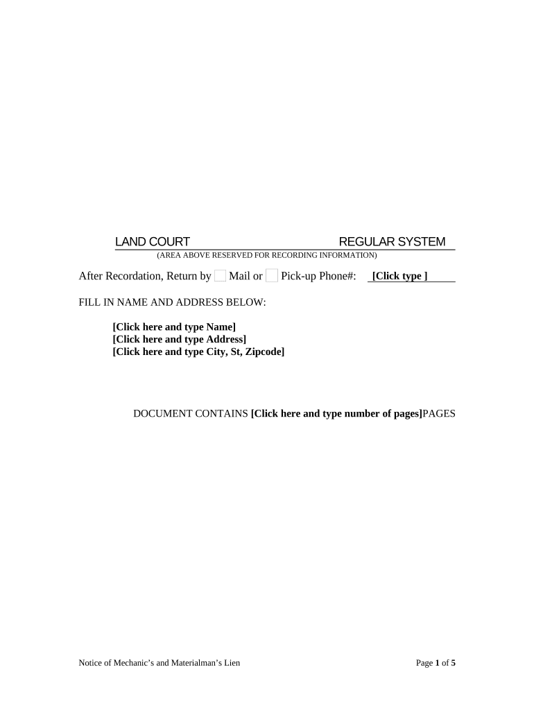 Notice of Mechanic&#039;s and Materialman&#039;s Lien and Demand for Payment - Hawaii Preview on Page 1