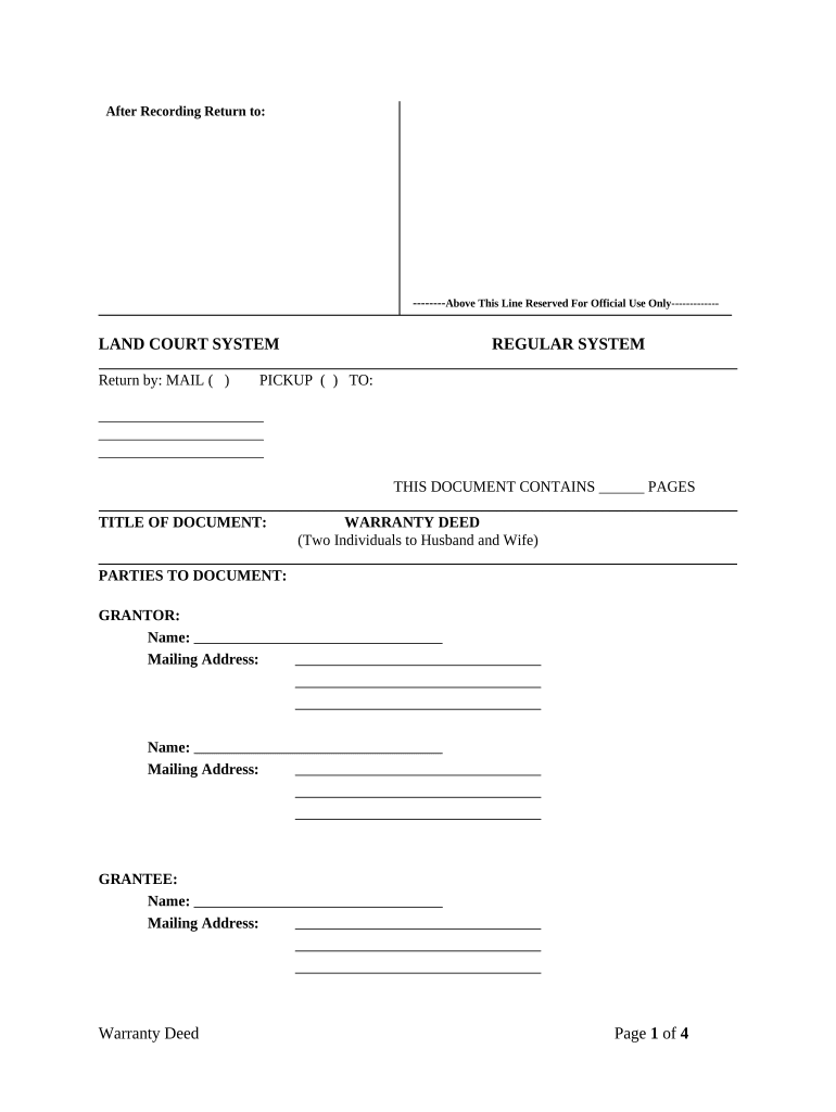 Warranty Deed from two Individuals to Husband and Wife - Hawaii Preview on Page 1