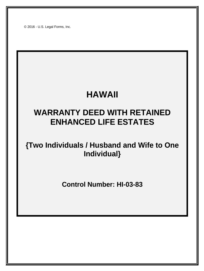 Enhanced Life Estate or Lady Bird Warranty Deed from Two Individuals, or Husband and Wife, to an Individual - Hawaii Preview on Page 1