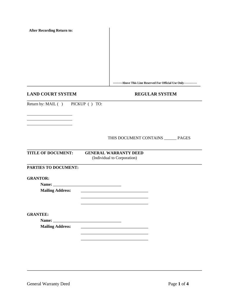 Warranty Deed from Individual to Corporation - Hawaii Preview on Page 1.