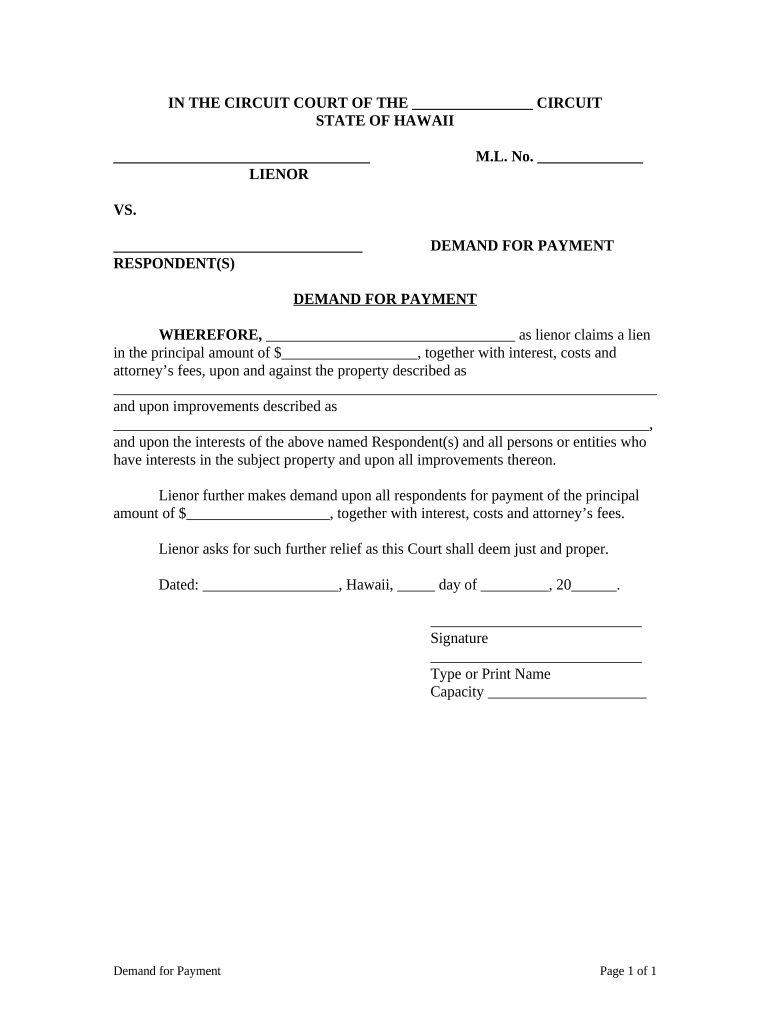 Demand for Payment - Hawaii Preview on Page 1