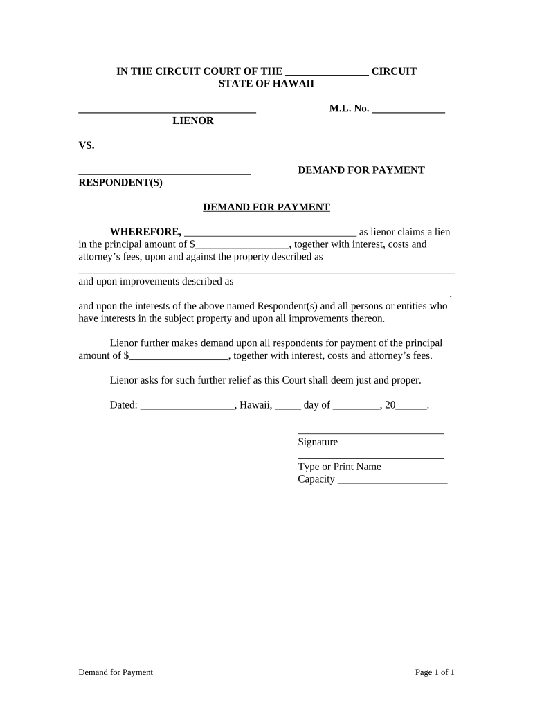 Demand for Payment - Hawaii Preview on Page 1.