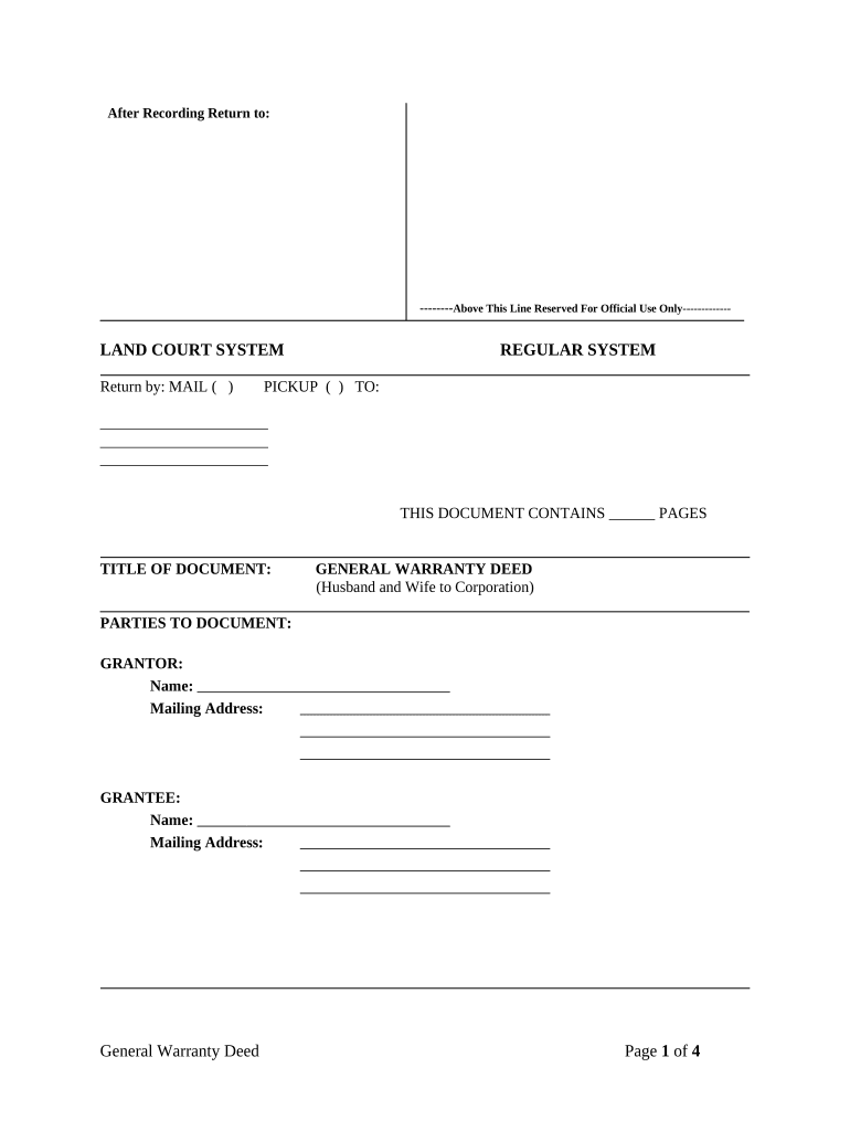 Warranty Deed from Husband and Wife to Corporation - Hawaii Preview on Page 1