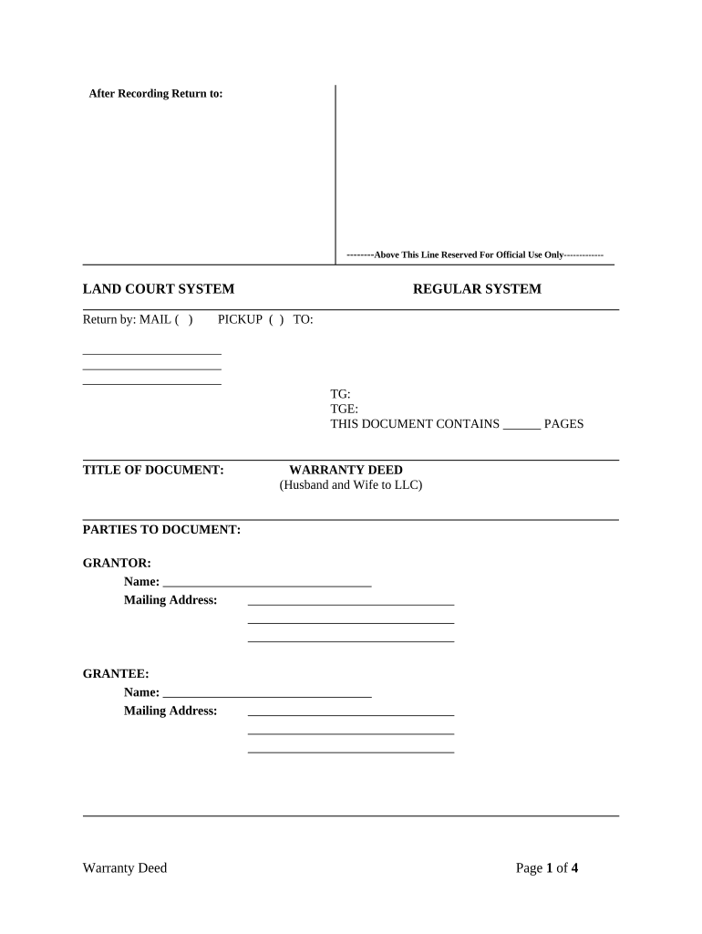 Warranty Deed from Husband and Wife to LLC - Hawaii Preview on Page 1