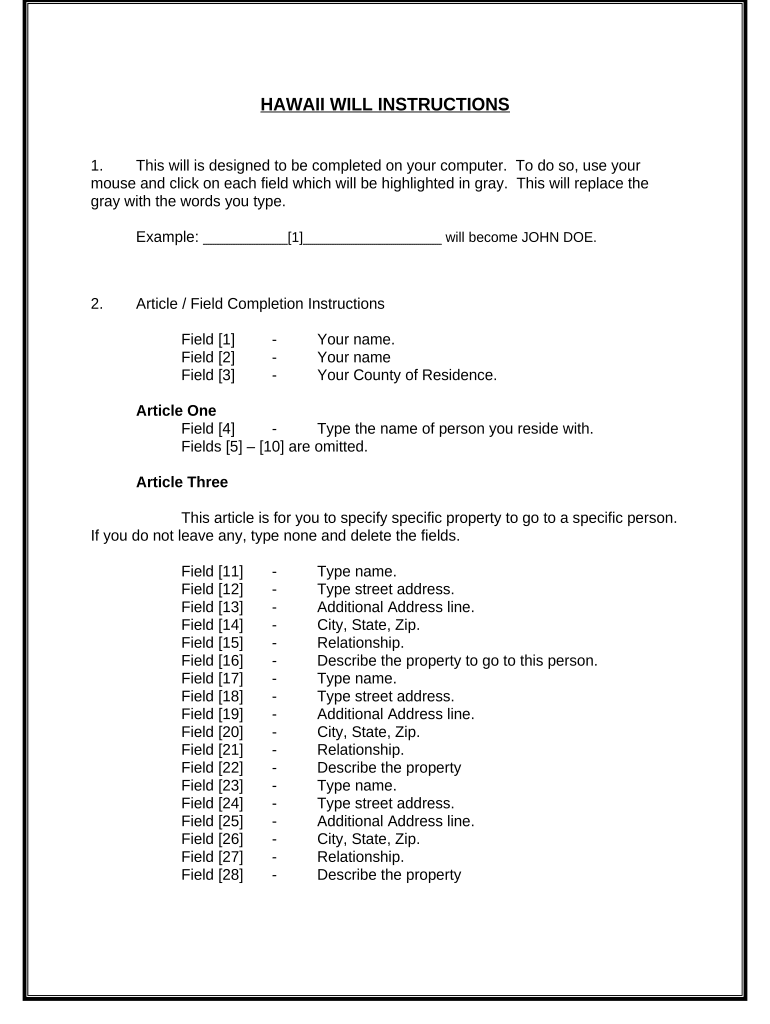 Mutual Wills containing Last Will and Testaments for Unmarried Persons living together with No Children - Hawaii Preview on Page 1