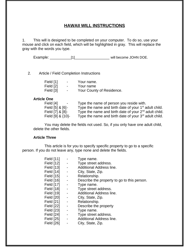 Mutual Wills Package of Last Wills and Testaments for Unmarried Persons living together with Adult Children - Hawaii Preview on Page 1