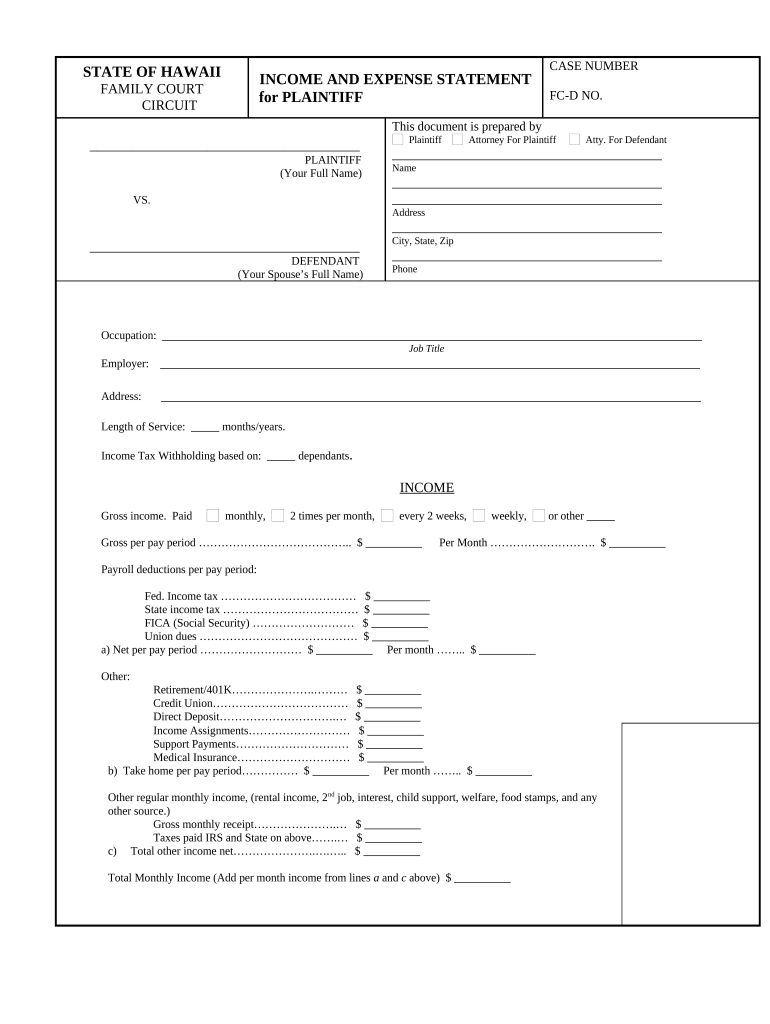 income and expense statement hawaii Preview on Page 1