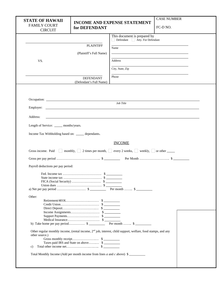 income and expense statement hawaii Preview on Page 1