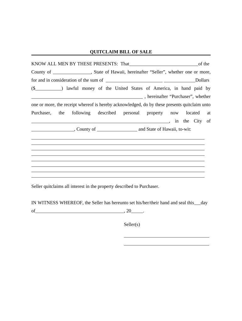 Bill of Sale without Warranty by Individual Seller - Hawaii Preview on Page 1