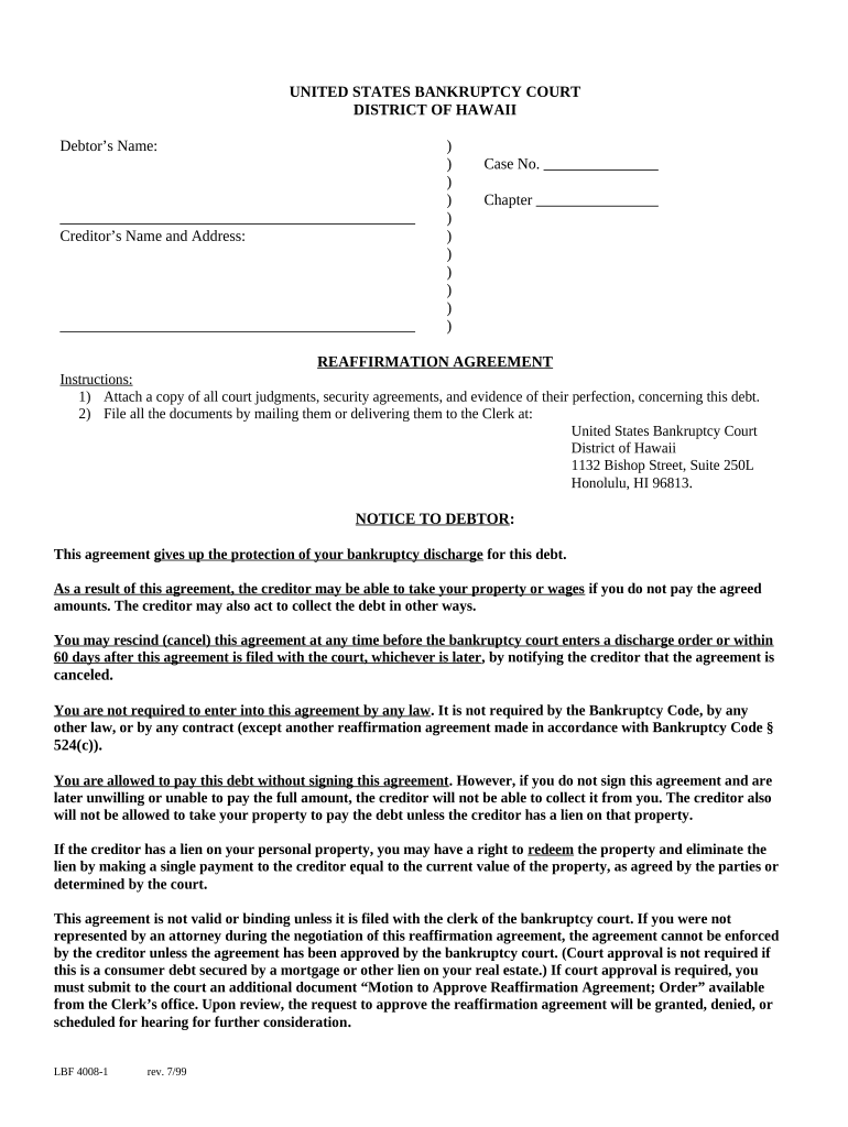 Reaffirmation Agreement - Hawaii Preview on Page 1