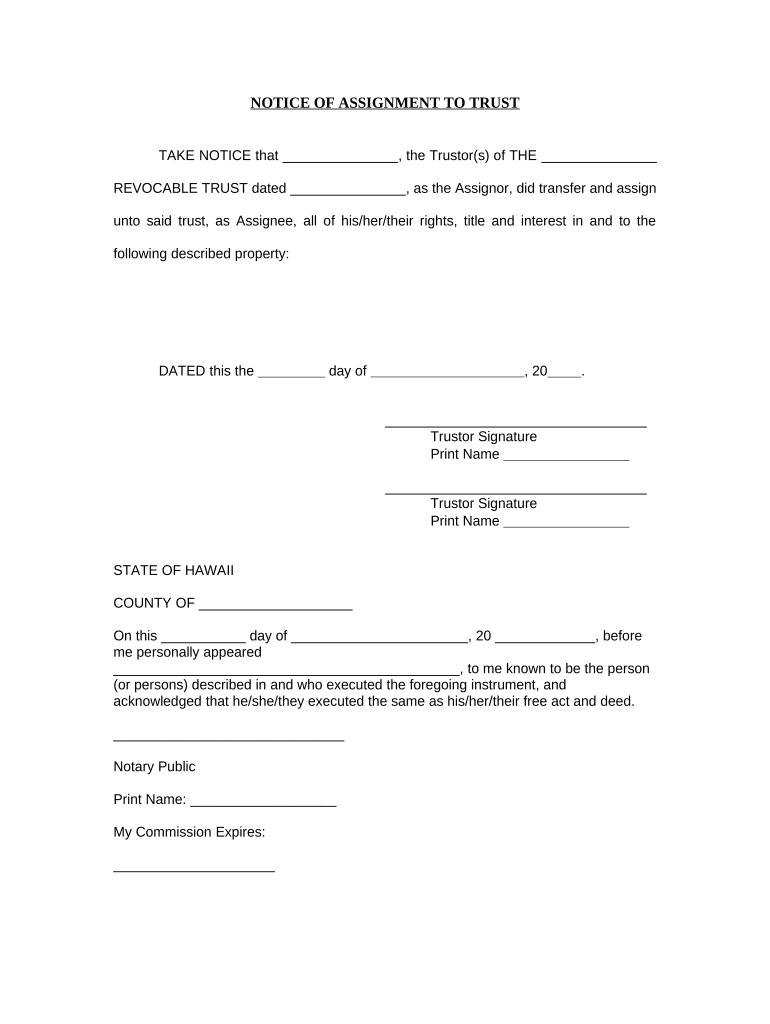 Notice of Assignment to Living Trust - Hawaii Preview on Page 1