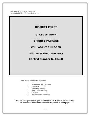 No-Fault Uncontested Agreed Divorce Package for Dissolution of Marriage with Adult Children and with or without Property and Debts - Iowa