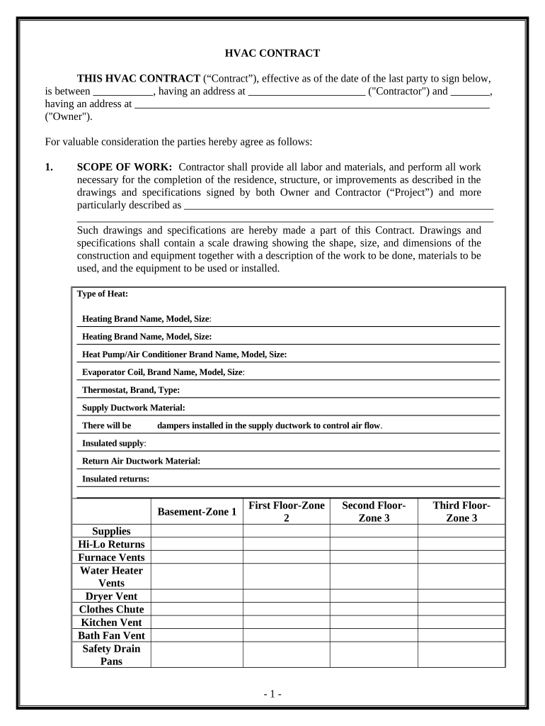 HVAC Contract for Contractor - Iowa Preview on Page 1