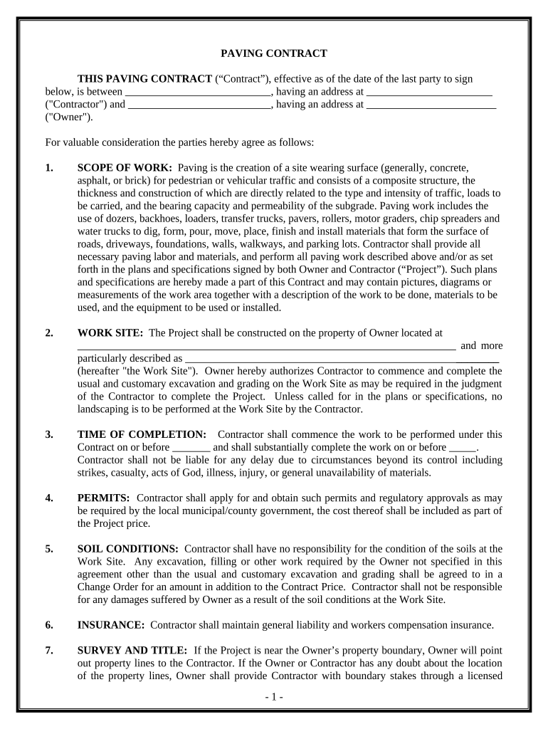 Paving Contract for Contractor - Iowa Preview on Page 1