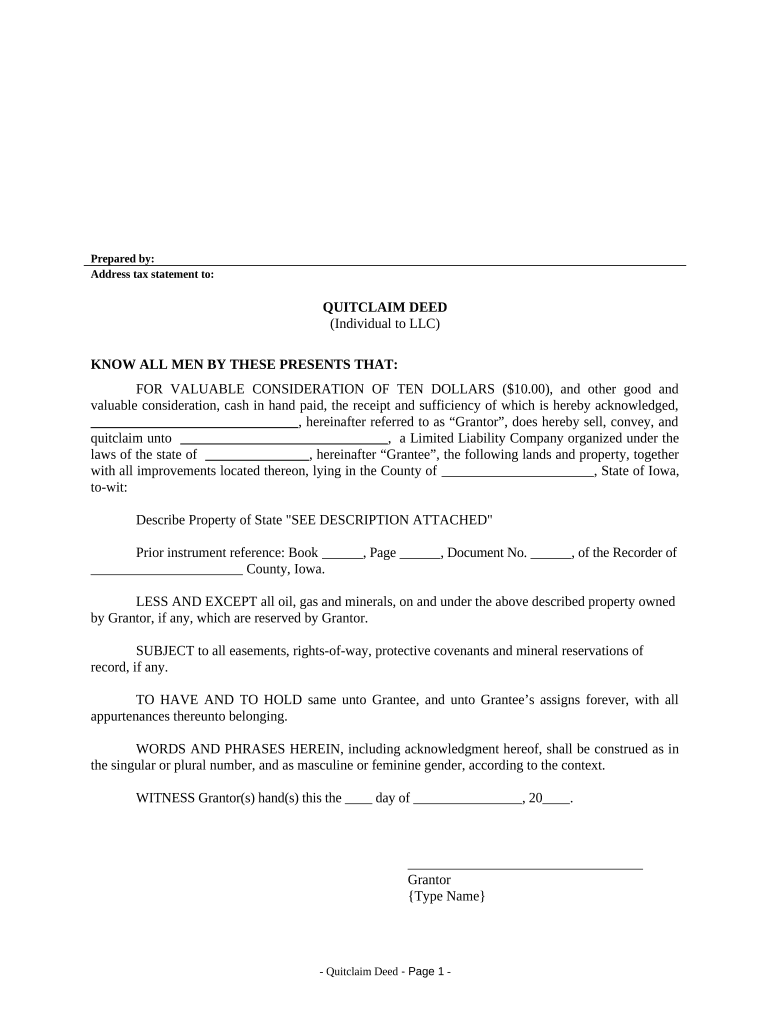 quit claim deed iowa Preview on Page 1