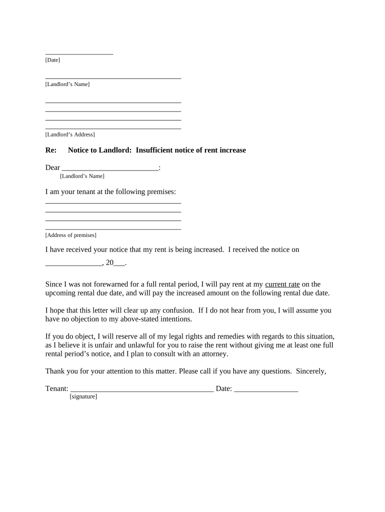 Letter from Tenant to Landlord about Insufficient notice of rent increase - Iowa Preview on Page 1