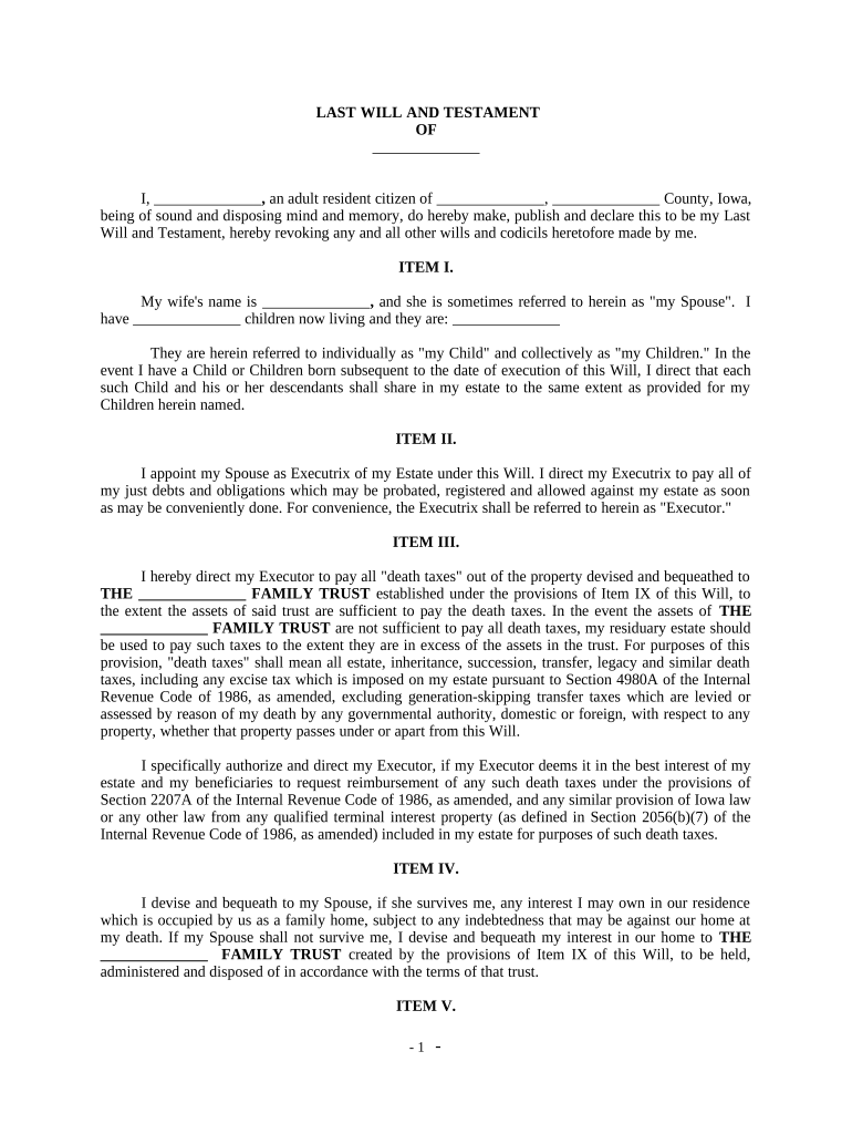 Complex Will with Credit Shelter Marital Trust for Large Estates - Iowa Preview on Page 1