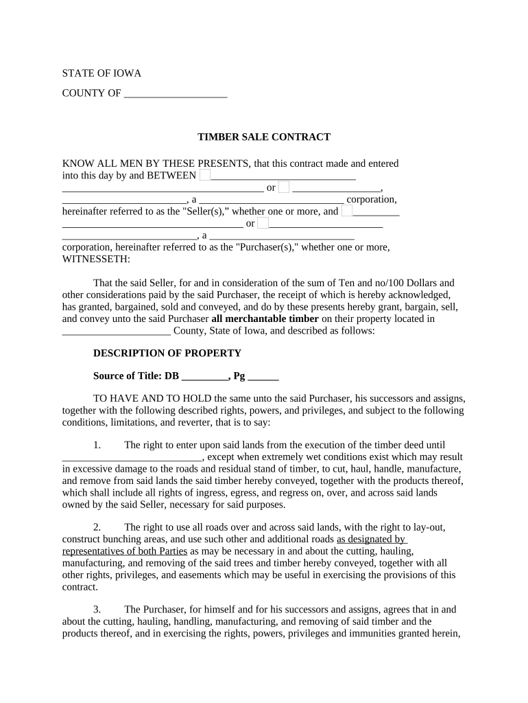 Iowa Timber Sale Contract - Iowa Preview on Page 1