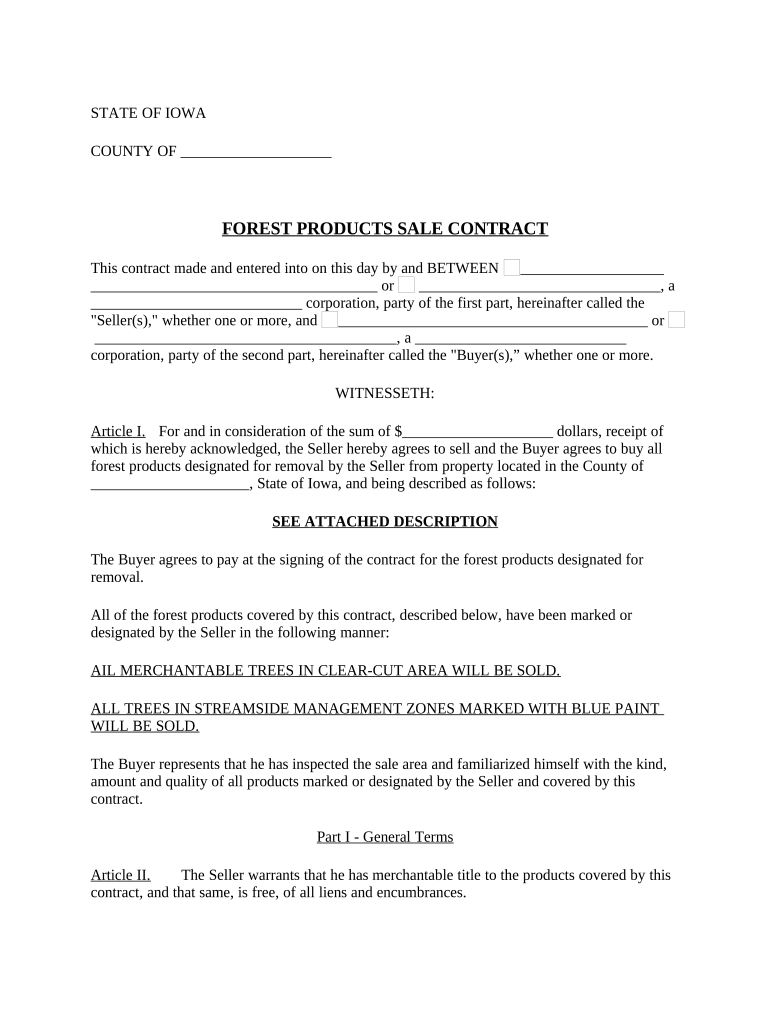 Iowa Forest Products Timber Sale Contract - Iowa Preview on Page 1