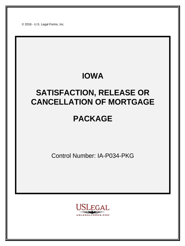 Satisfaction, Cancellation or Release of Mortgage Package - Iowa Preview on Page 1